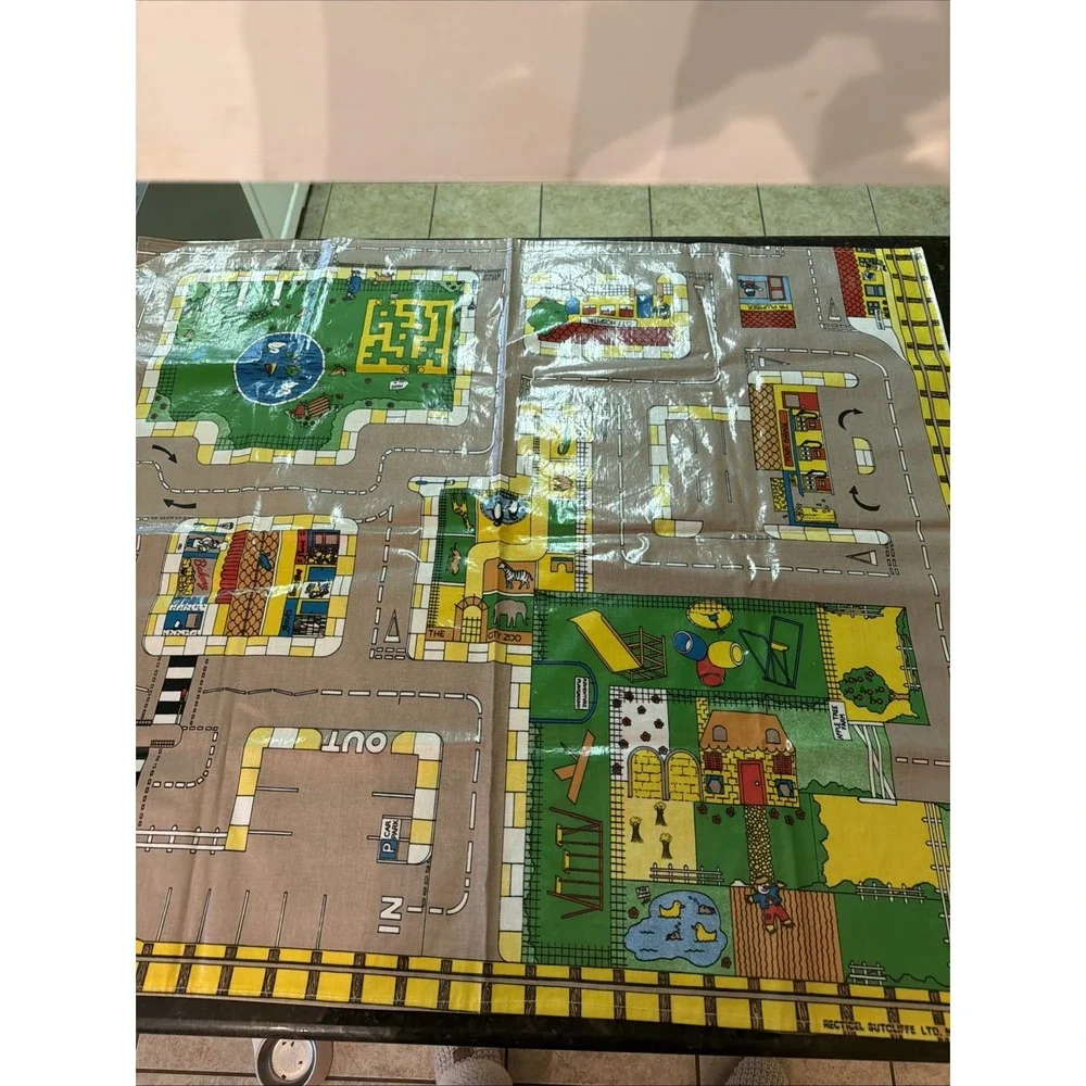 Vintage Toy Car Play Mat Playmat Recticel Sutcliffe Ltd. Town 44x35 City Trains
